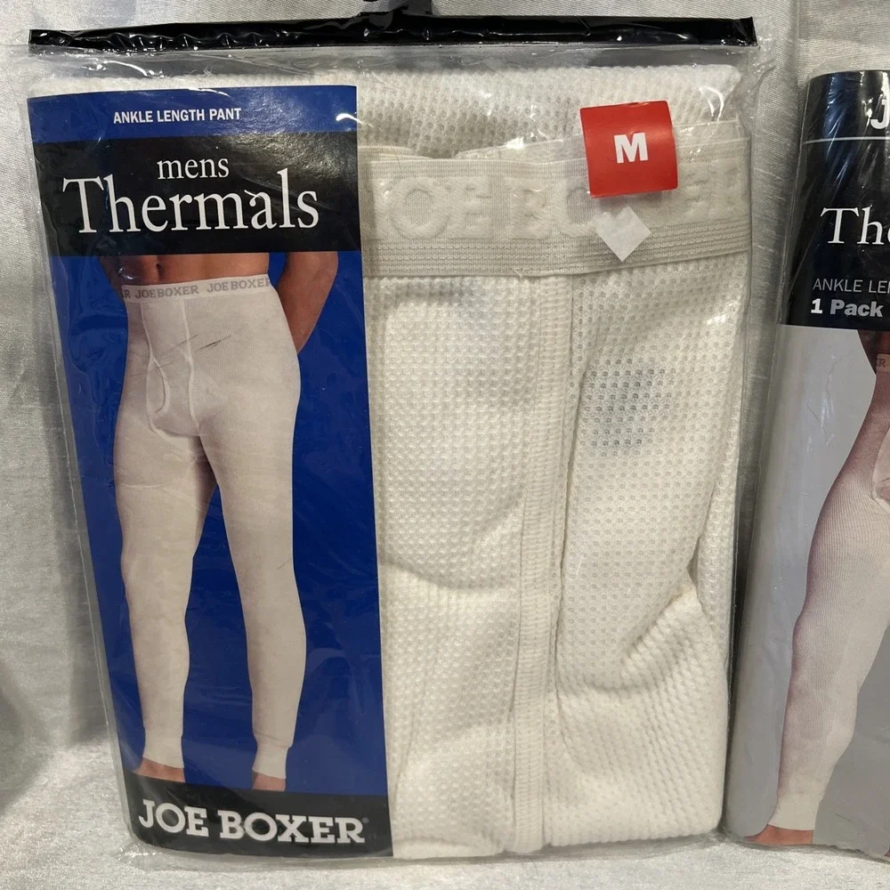 Vtg 2pr Joe Boxer Mens M Ankle Length Thermal Pant Long John Underwear - Ivory